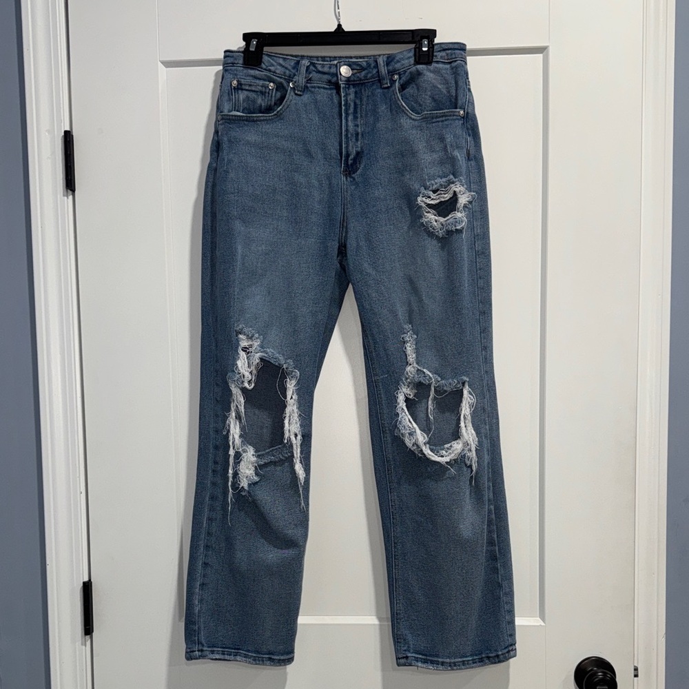 Almost Famous Blue Distressed Flare Jeans